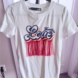 Love Moschino Fringe White Jersey Dress with Side Pockets